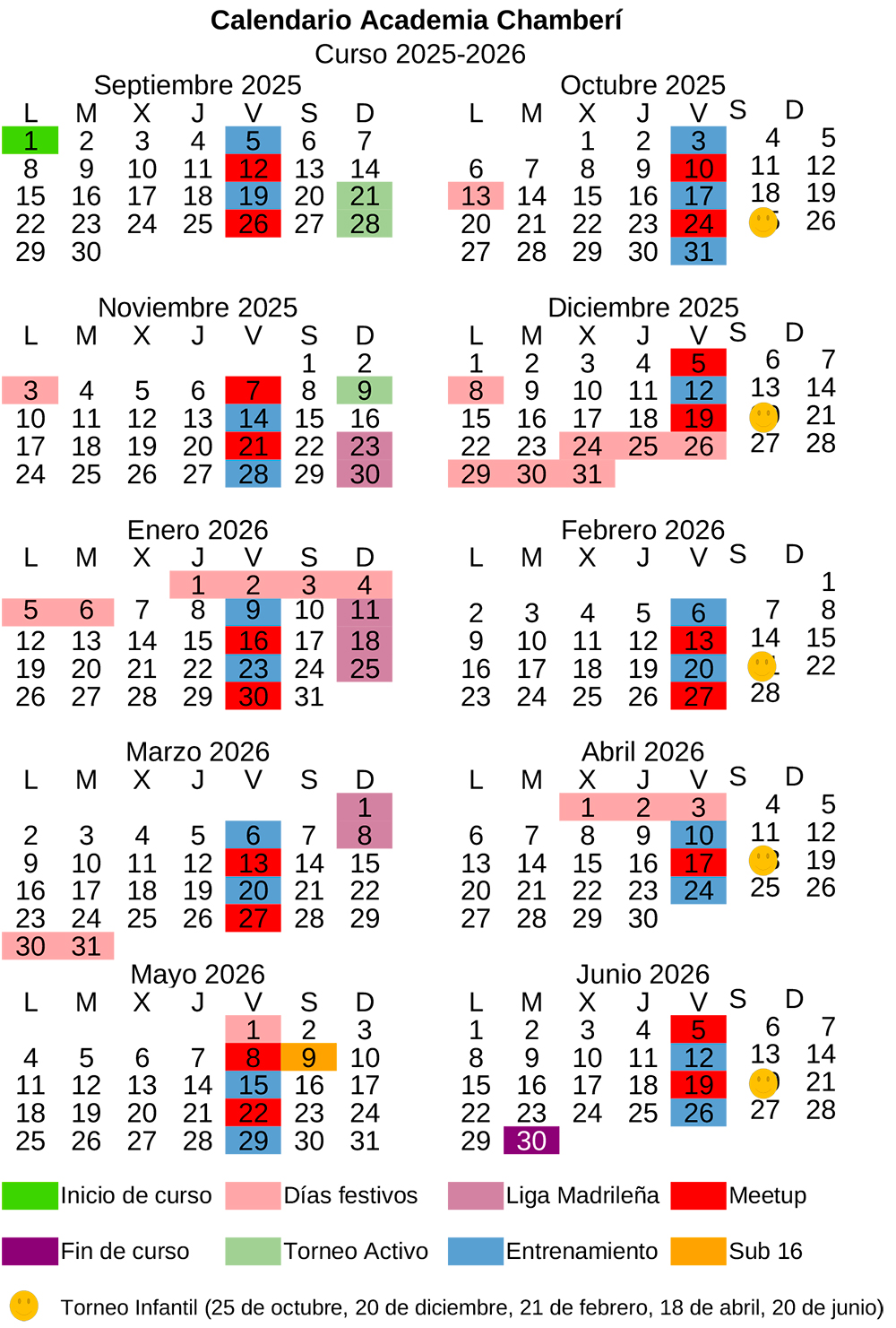 Calendario Academia Ajedrez Chamberí 2025 2026